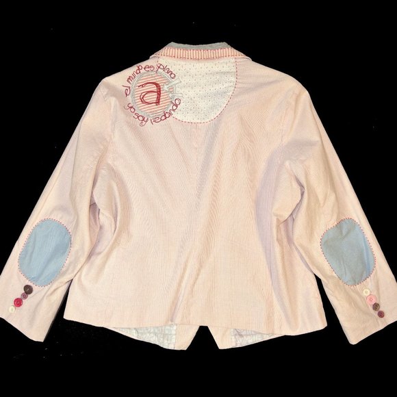 Desigual Blazer Pink Striped Summer Jacket Size 46 - Picture 4 of 12